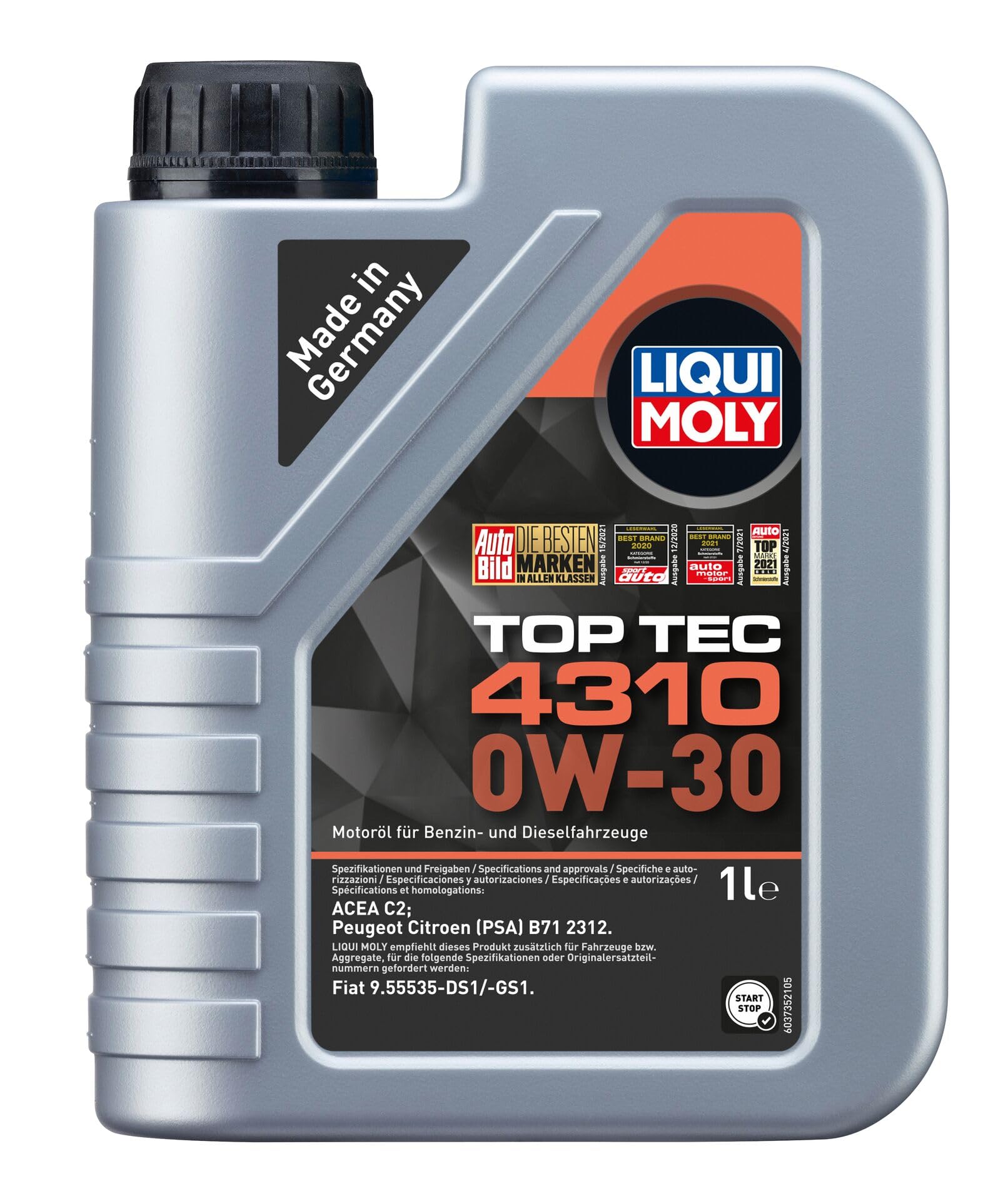 Inspektionspaket enthält 6 Liter Motoröl Top Tec 4310 0W-30 Ölfilter Luftfilter Innenraumfilter kompatibel mit Ducato Kasten 250 290 140 MultiJet 2.3 D 160 120 Multijet 250 290 180 130