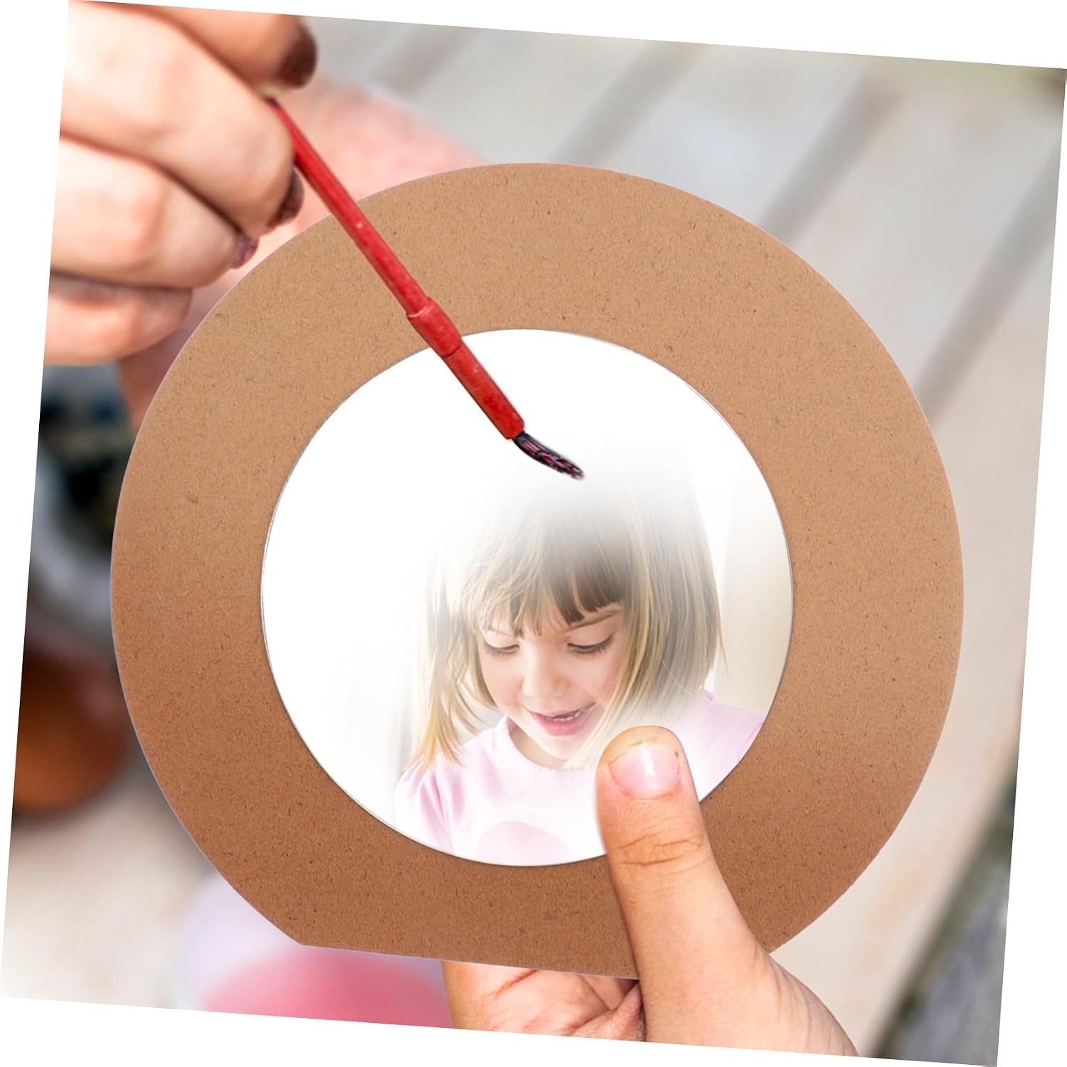VICASKY 2pcs DIY Wooden Mirror Boys and Girls Painting Tabletop Mirror Unpainted Handmade Round for Craft Decor
