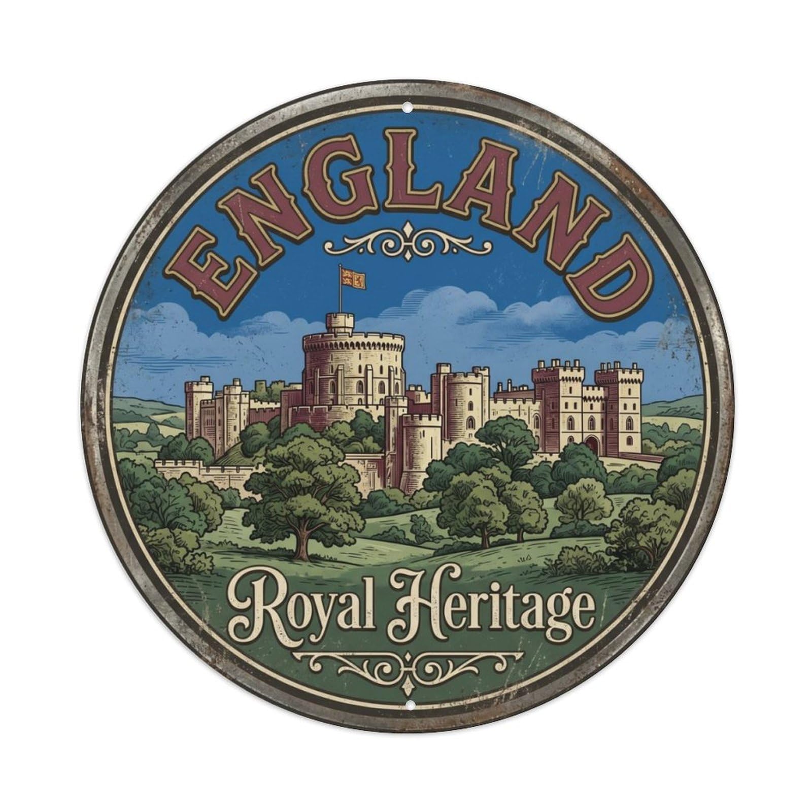 Vintage Travel Windsor Royal Heritage Metal Tin Sign Plaque Wall Decor for Cafe, Club, Garden Round Metal Poster 8x8Inch