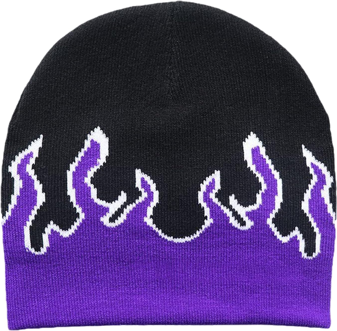 Hat,Halloween Balaclava,Funny Balaclava Hat,Flame Y2K Beanies Fire Flame Knit Hat Skullies Slouchy Flame Skull(Purple)