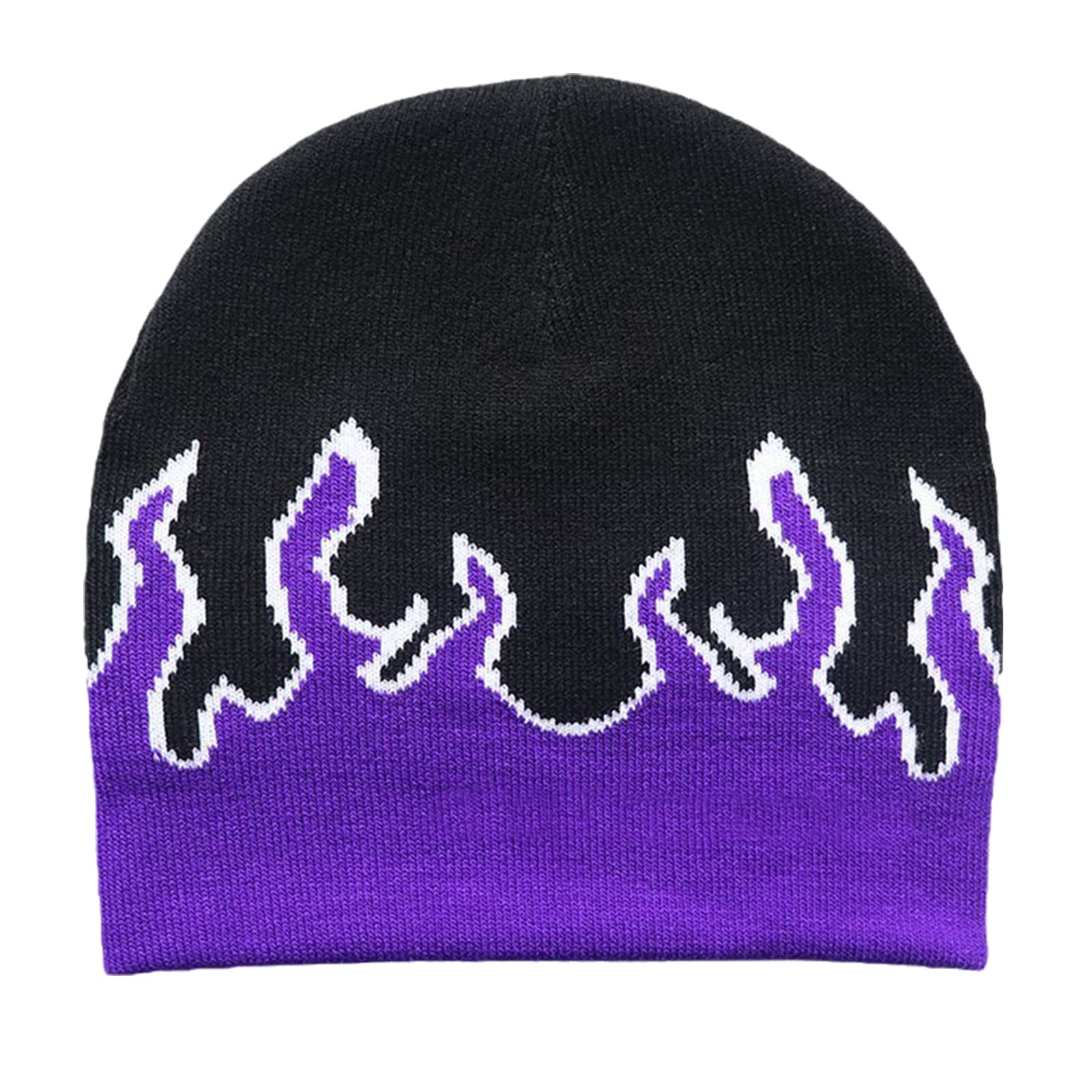 MONOJLY Flame Y2K Beanies Fire Flame Knit Hat Skullies Slouchy Flame Skull Purple