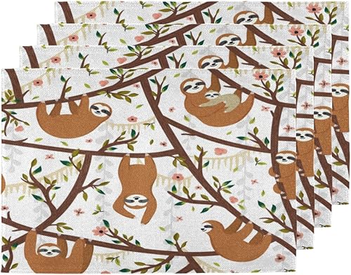 Sloths Style Placemats Set of 4 Table Mats Washable Placemat Waterproof Place Mats for Party Home Dining Table Decor 18x12 in