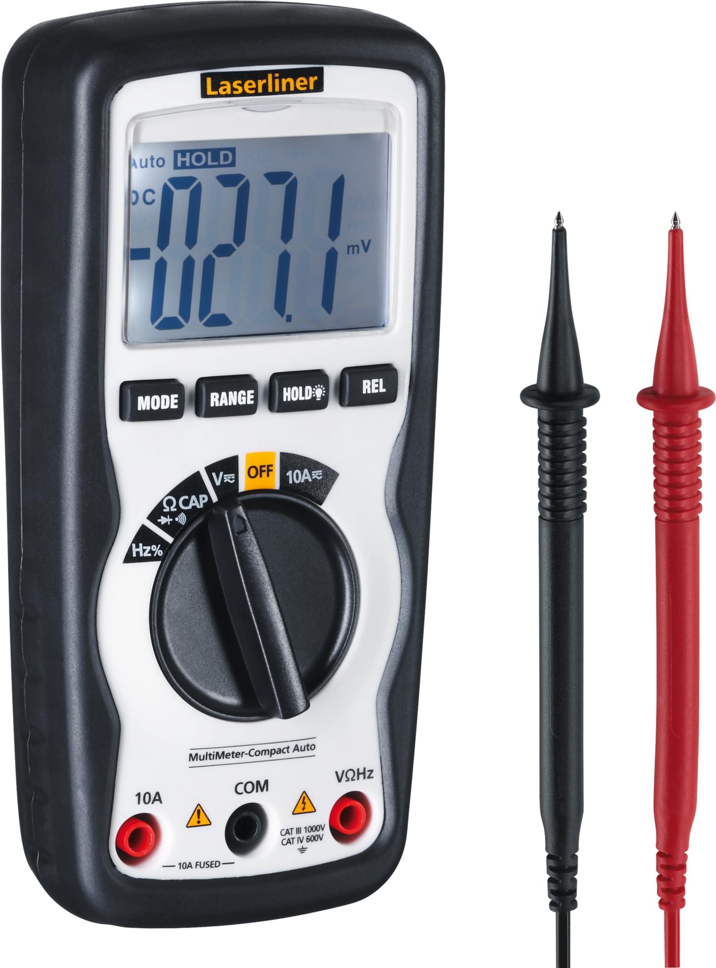Laserliner Multimetro digitale Compact, con auto-range, misurazione AC/DC, capacità, frequenza, test diodi, passaggio con segnale acustico, allarme vibrazionale