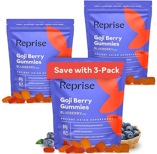 Miniatura 8 de Reprise Goji Berry Superfood Gummies - Apoyo inmunológico antioxidante totalmente natural, 240 mg de bayas de Goji de espectro completo, bajo en