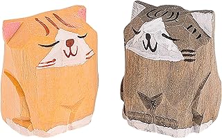 Framendino, 2 Pack Wooden Orange Cat Figurines Sculpture Wood Statue Mini Carved Kitten Decor for Home Office Decor (Orange & Gray)