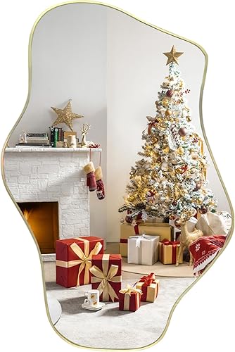 Miniatura 17 de Espejo irregular, 47.2 x 21.6 pulgadas, asimétricos sin marco, espejo de pared abstracto dorado, espejos modernos de forma única para sala de estar,