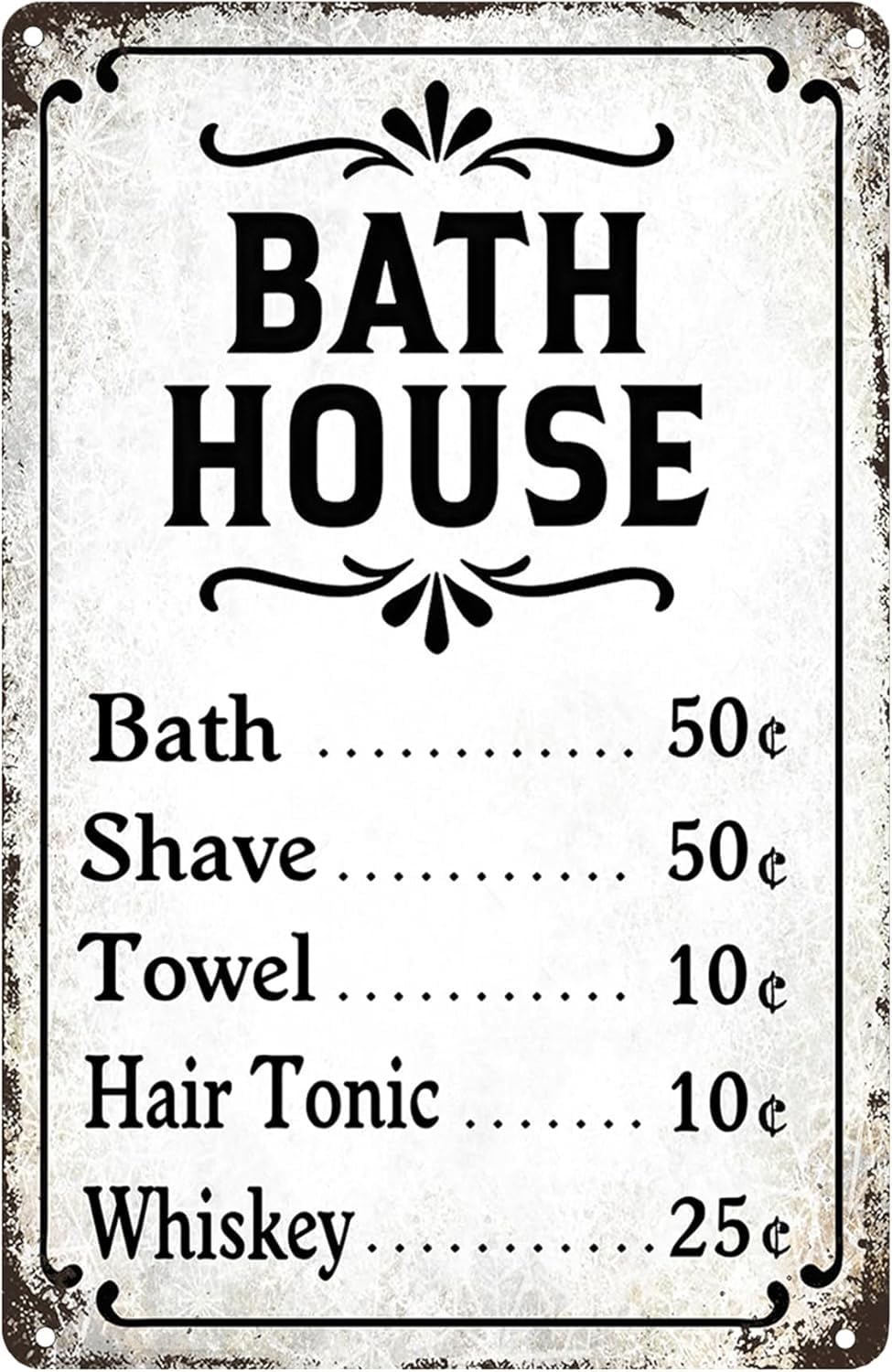 SMAZDFXX Bath House Price List Sign Vintage Metal Sign Shower Shave House Decor Signs Farmhouse Rustic Bathroom Decorations Wall Art Tin Bathhouse Metal 8"x12"