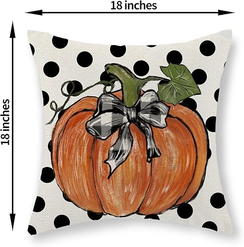 Miniatura 255 de Juego de 2 fundas de almohada de otoño de 18 x 18 pulgadas, hojas de arce de calabaza y búfalo a cuadros, decoración de otoño, de lino, Acción