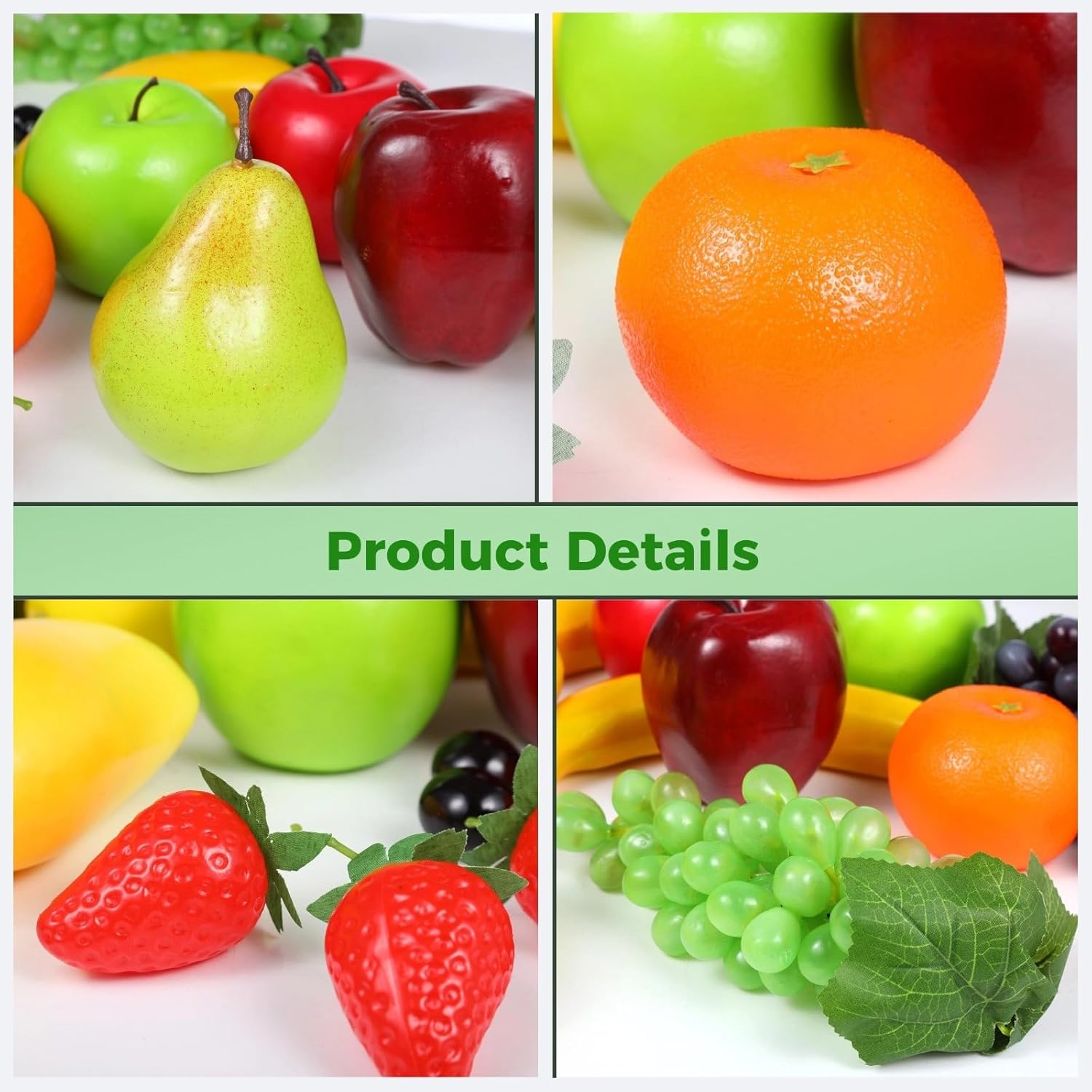 21-Piece Artificial Fruit Set, Faux Fruit Models for Home and Table Decoration, Includes Apples, Grapes, Bananas, Strawberries, and More for Photography and Displays