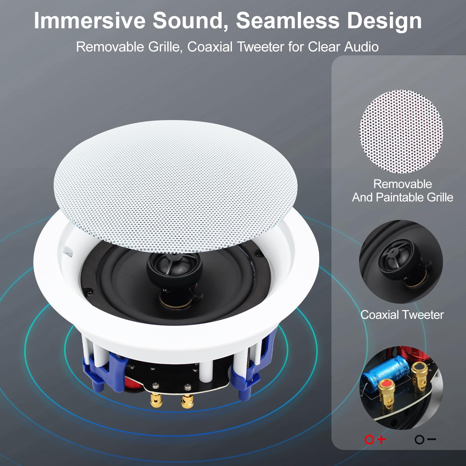 STUDIOFINIX 5,25-Zoll-Bluetooth-Deckenlautsprecher, maximal 300 Watt Leistungsaufnahme für Innenbereiche wie Küche, Wohnzimmer, Studienzimmer, Keller, Heimkino und überdachte Terrasse