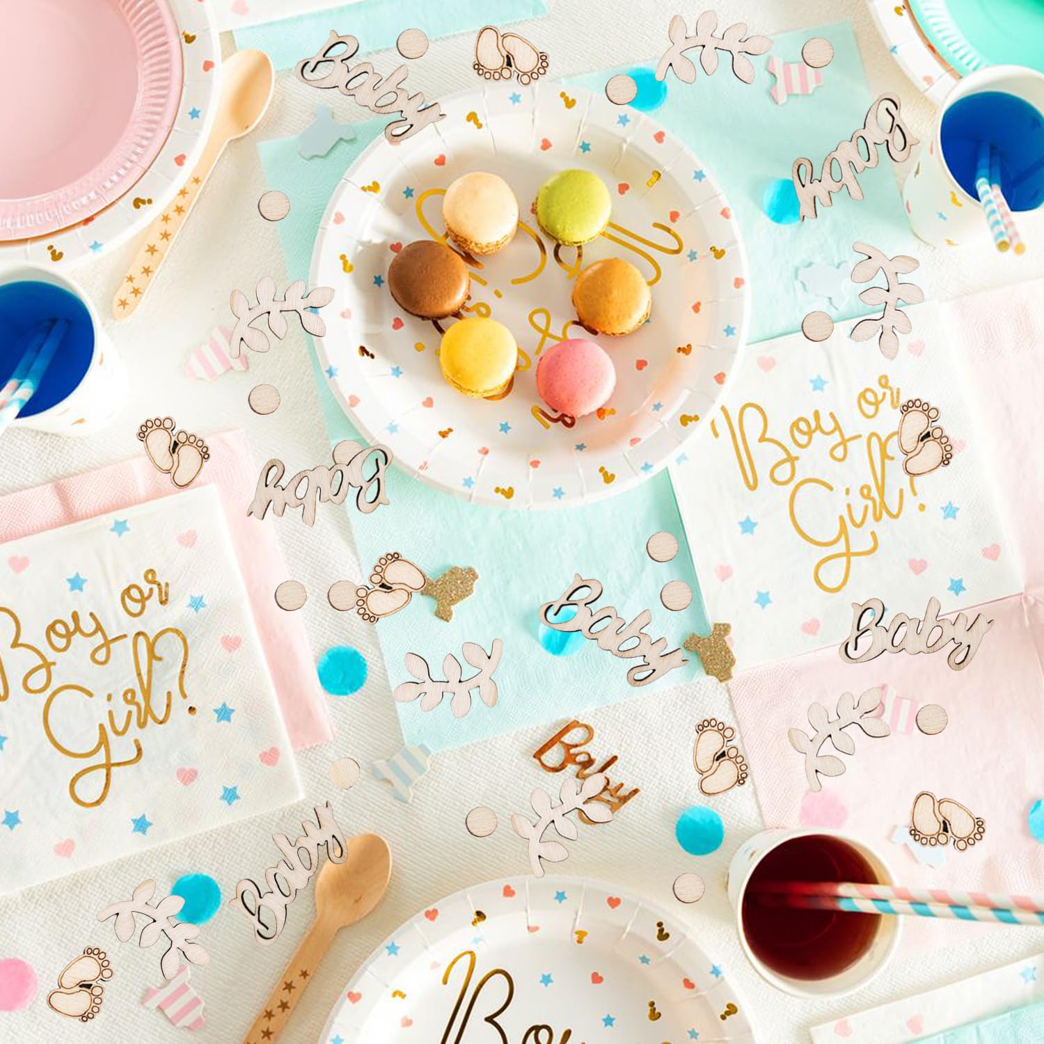 qingmeng Coriandoli decorativi per baby shower, in legno, 70 pezzi, decorazione per bambini, decorazione da tavolo per bambini, decorazione da tavolo per bambini, decorazione per feste neutre