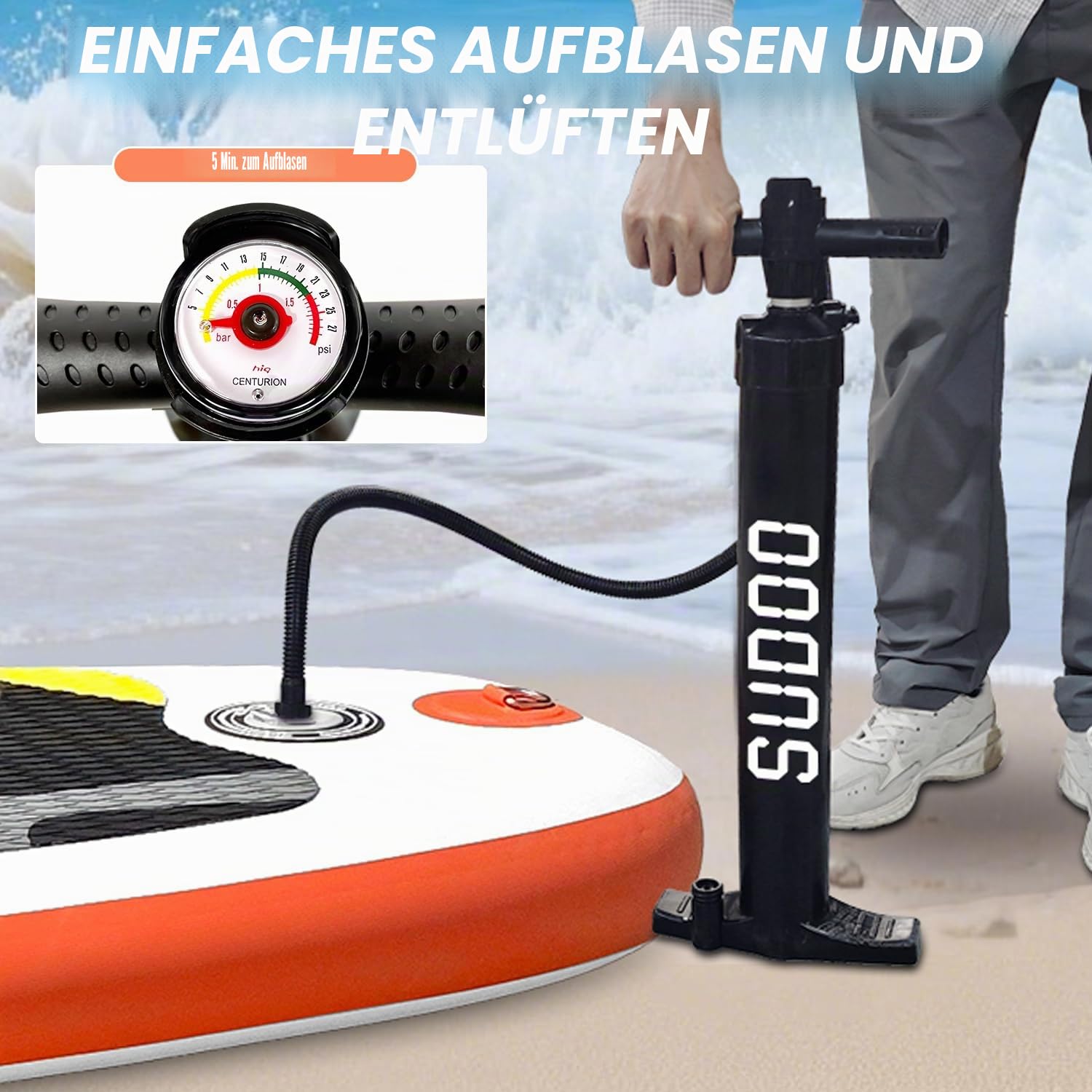 SUDOO 3M Aufblasbares Stand-Up-Paddle-Board, 15cm dick SUP Board Komplettset, rutschfest Eva-Deck Surfbrett, Komplettes Surfbrett-Set für Anfänger, Erwachsene, Angeln/Yoga