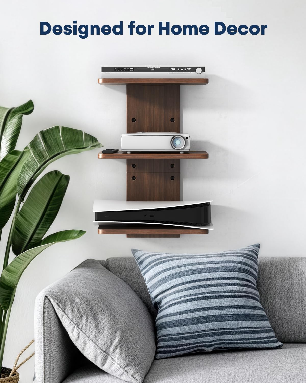 Étagère Murale Flottante 3 Niveaux pour projecteur, Noyer Brun