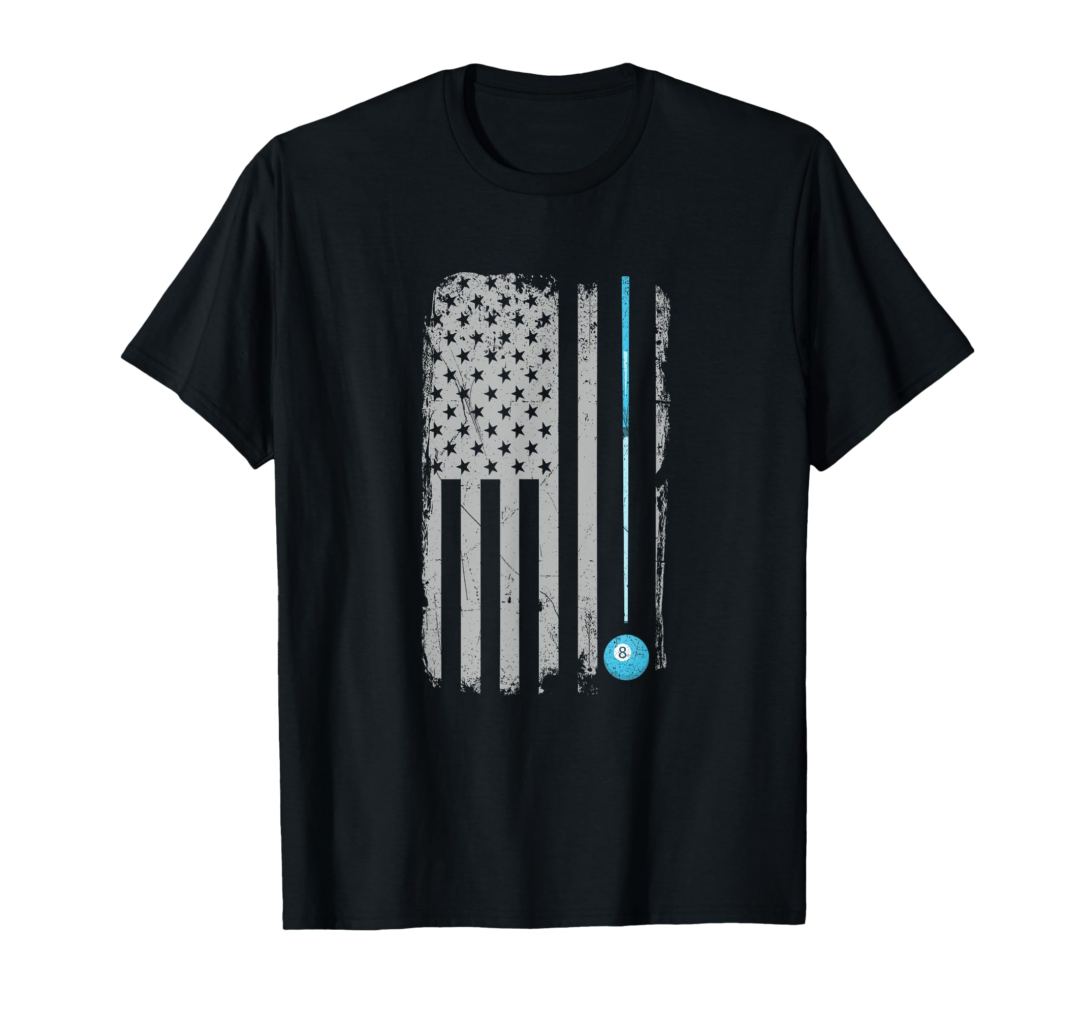Pool Stick Billiards 8 Ball Vintage USA American Flag T-Shirt