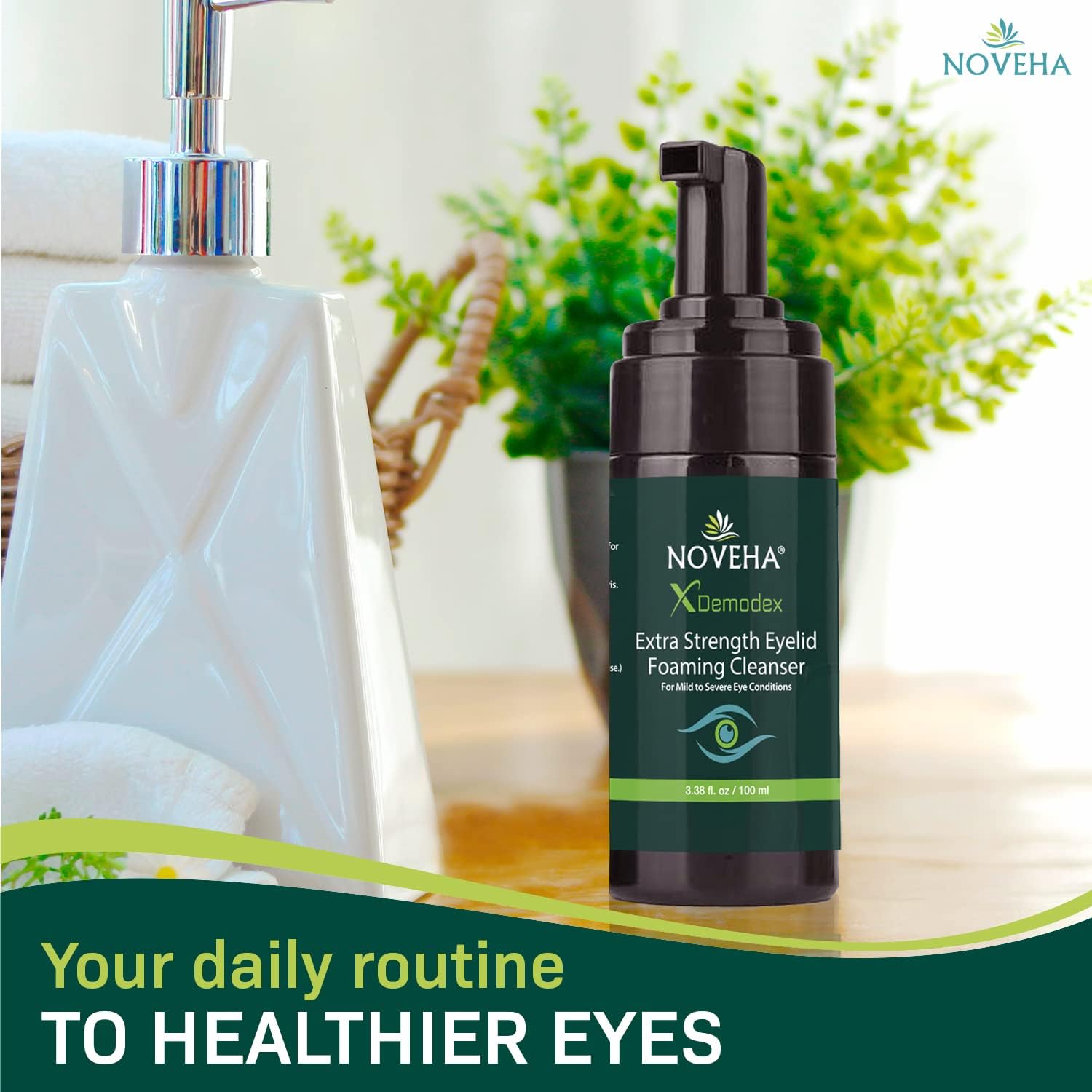 NOVEHA Demodex Eyelid Cleanser Foam | Extra Strength Tea Tree Oil Formula | Daily Face Wash For Eyelash, Demodex, MGD, Stye Eyes, Eye Irritations & Skin Dryness, 3.38 fl oz (3 Pack) - Image 6