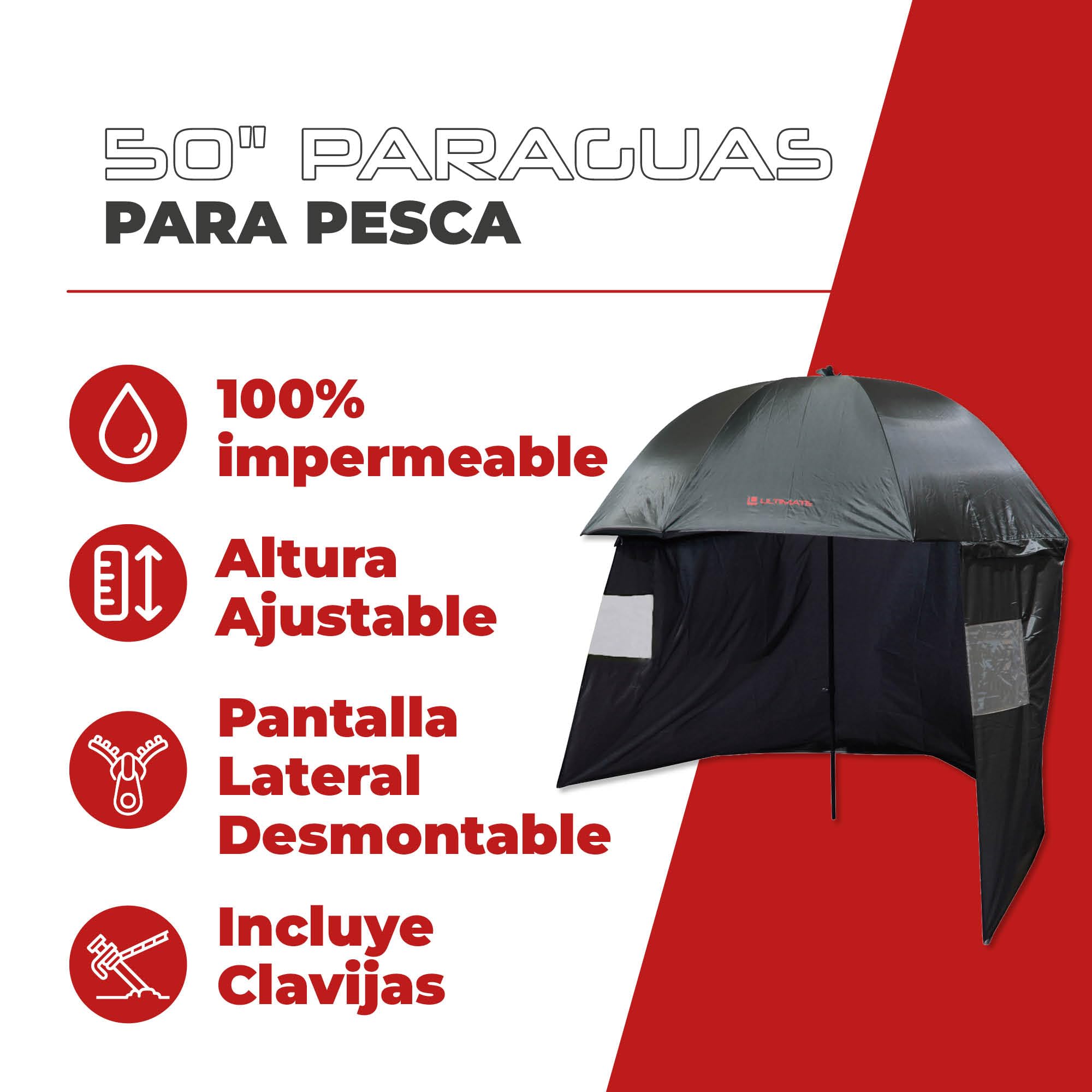 Ultimate 50'' Paraguas con Hoja Lateral Paraguas para Pesca | Sombrilla de Pesca