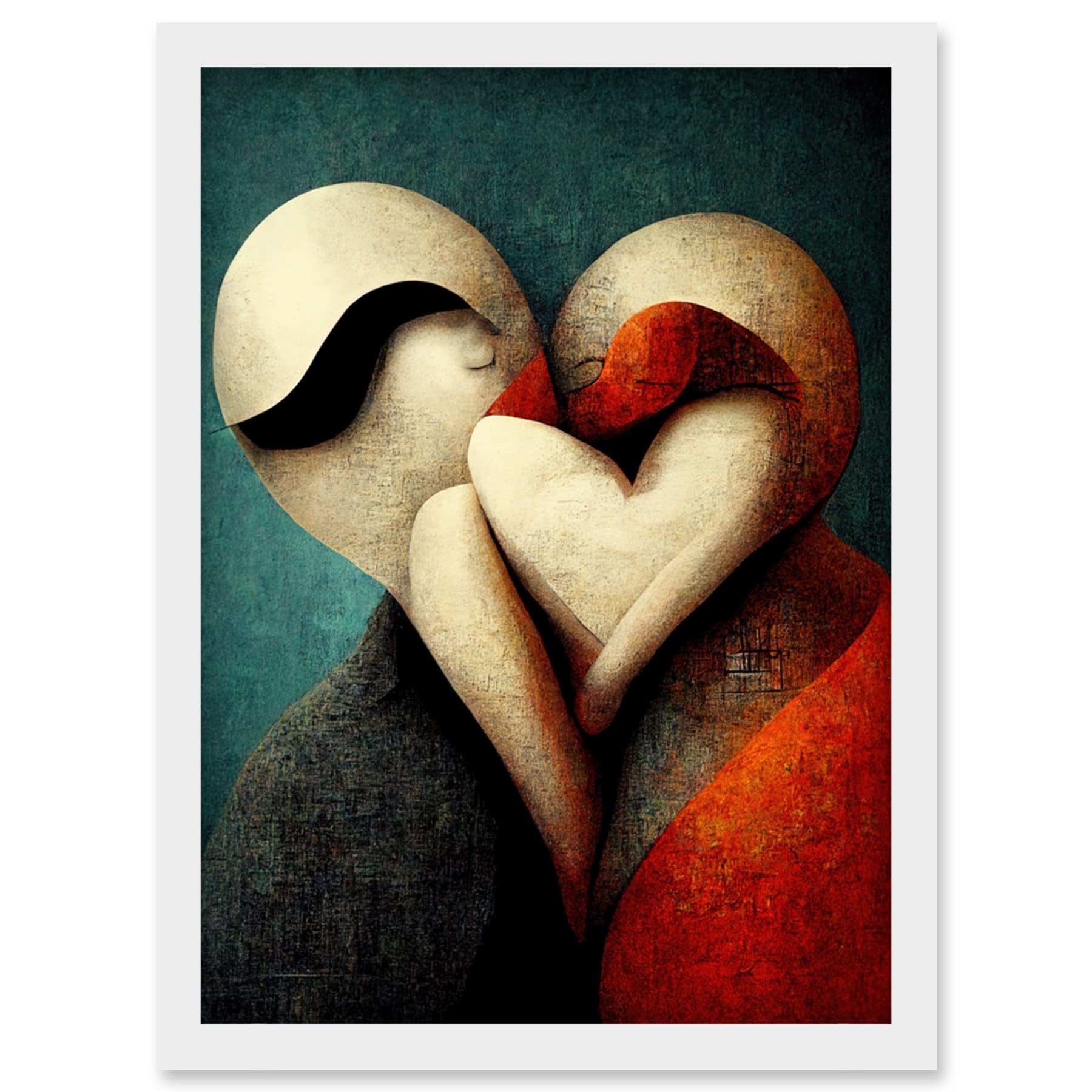 Abstract True Love Modern Teal Coral Black Framed Wall Art Print A4