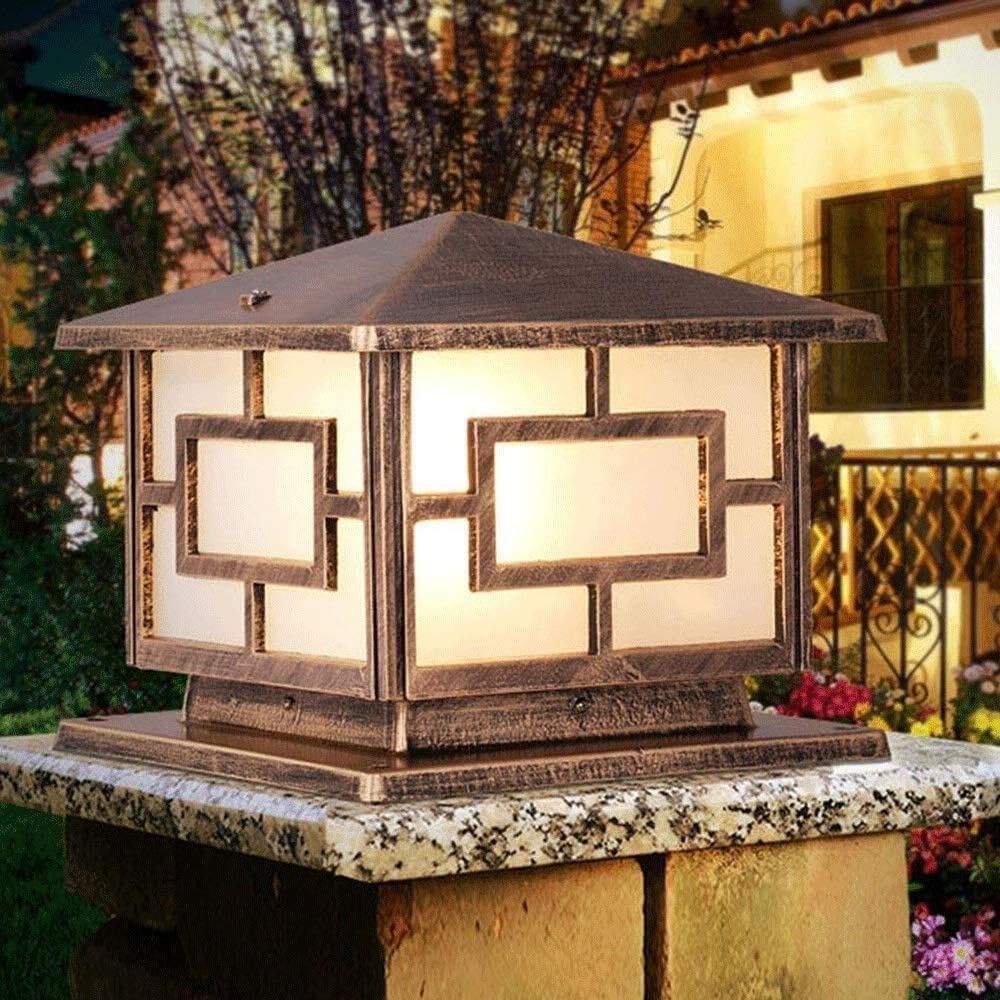 Lampa Słupki E27 Kwadratowa Lampa Słupkowa Aluminiowa Zewnętrzna Wodoodporna Tarasowa Klosz Szklany Na Werandę Zewnątrz i Drogę(30cm)