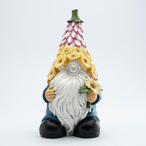 Miniatura 7 de Estatua de gnomo de jardín, figura de gnomo de resina, con luces LED solares, decoración al aire libre, escultura artística para patio, césped,
