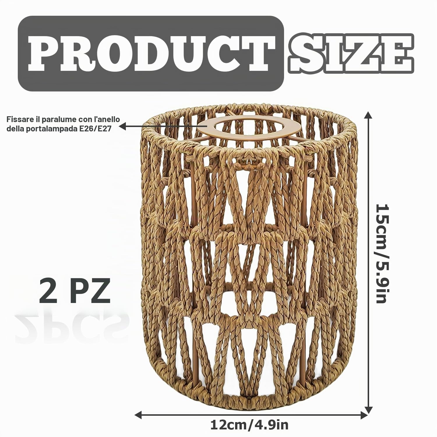 Paralume a sospensione effetto rattan, 2 pezzi, stile boho retrò, copertura per lampade a sospensione, accessori per sala da pranzo, soggiorno in beige
