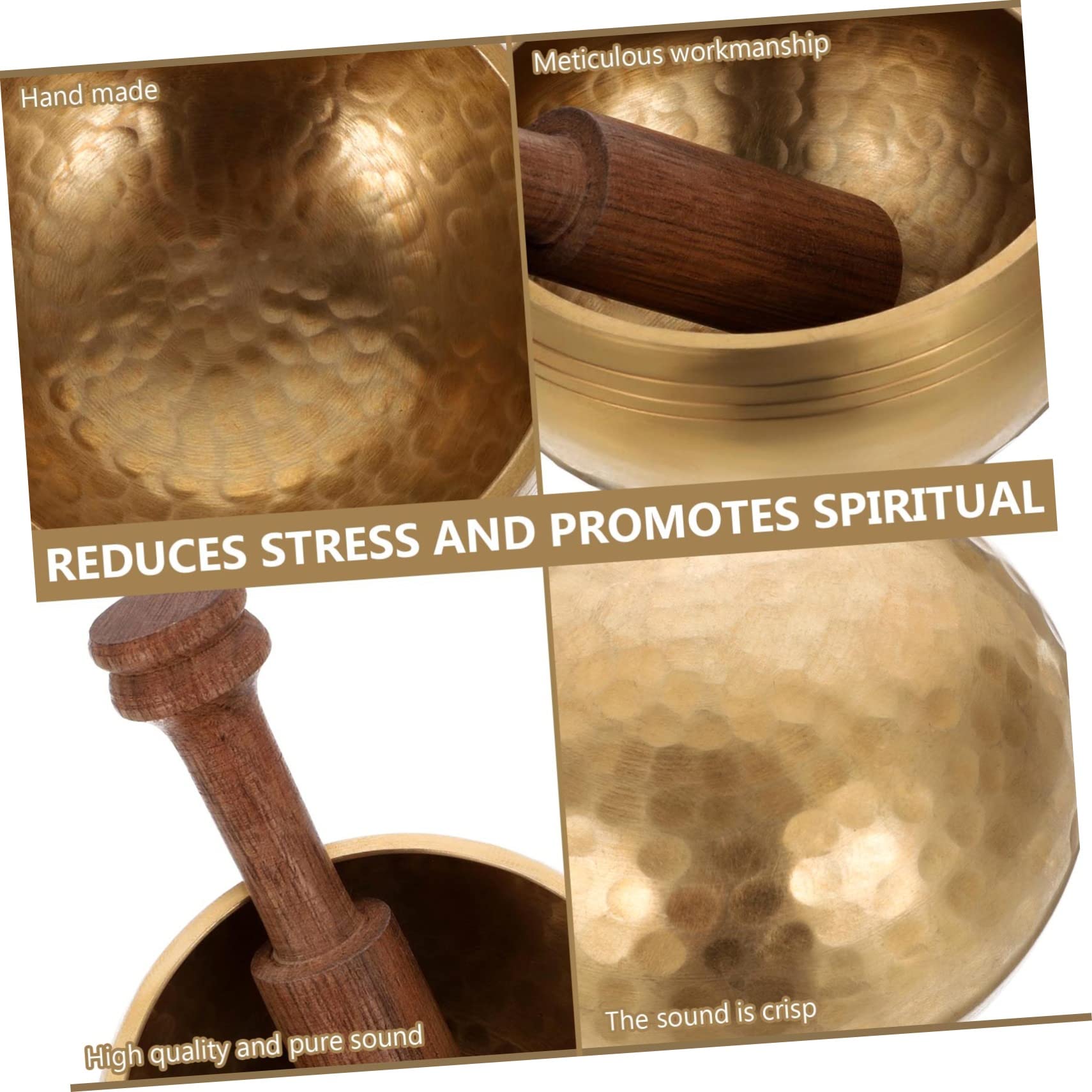 Ciotola Tibetana in Metallo per Meditazione Bacchetta in Legno, Strumento Musicale per Relax e Yoga, Diametro 9,5cm, Set