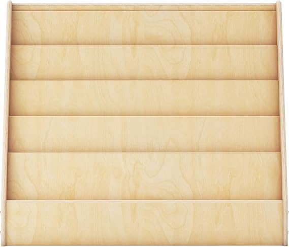 Guidecraft EdQ Book Display for Kids Room: Natural- Wooden Montessori Bookshelf for Homeschool Organization, 5-Tier Front Facing Kids Bookcase for Preschool, Playroom, Nursery and Classroom Furniture