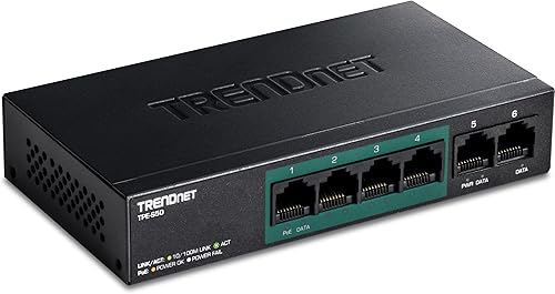 TRENDnet - Conmutador de red Fast Ethernet PoE de 6 puertos, TPE-S50, 4 puertos Fast Ethernet PoE+, 2 puertos Fast Ethernet, con presupuesto de 60 W