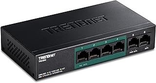 TRENDnet 6-Port Fast Ethernet PoE+ Switch, 4 x Fast Ethernet PoE Ports, 2 x Fast Ethernet Ports, 60W PoE Budget, 1.2 Gbps Switch Capacity, Metal, Lifetime Protection, Black, TPE-S50