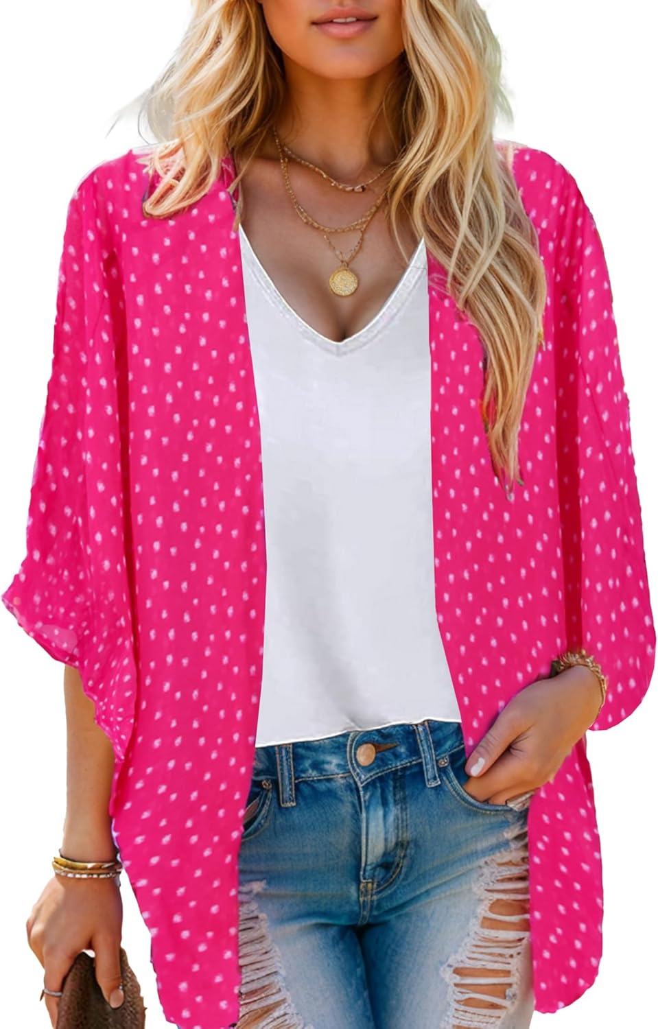 Moss Rose Women's Beach Kimono Coverup Sheer Chiffon Cover Ups, Casual Loose Open Front Cardigan Tops