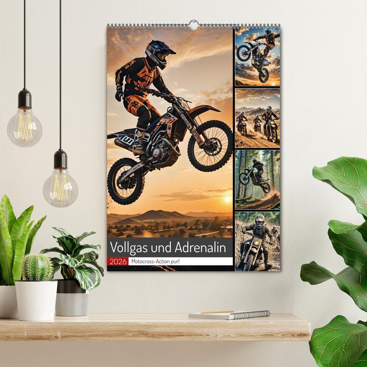 Vollgas und Adrenalin - Motocross-Action pur! (Wandkalender 2026 DIN A2 hoch), CALVENDO Monatskalender: Motocross-Action in spektakulären, KI-generierten Bildern.