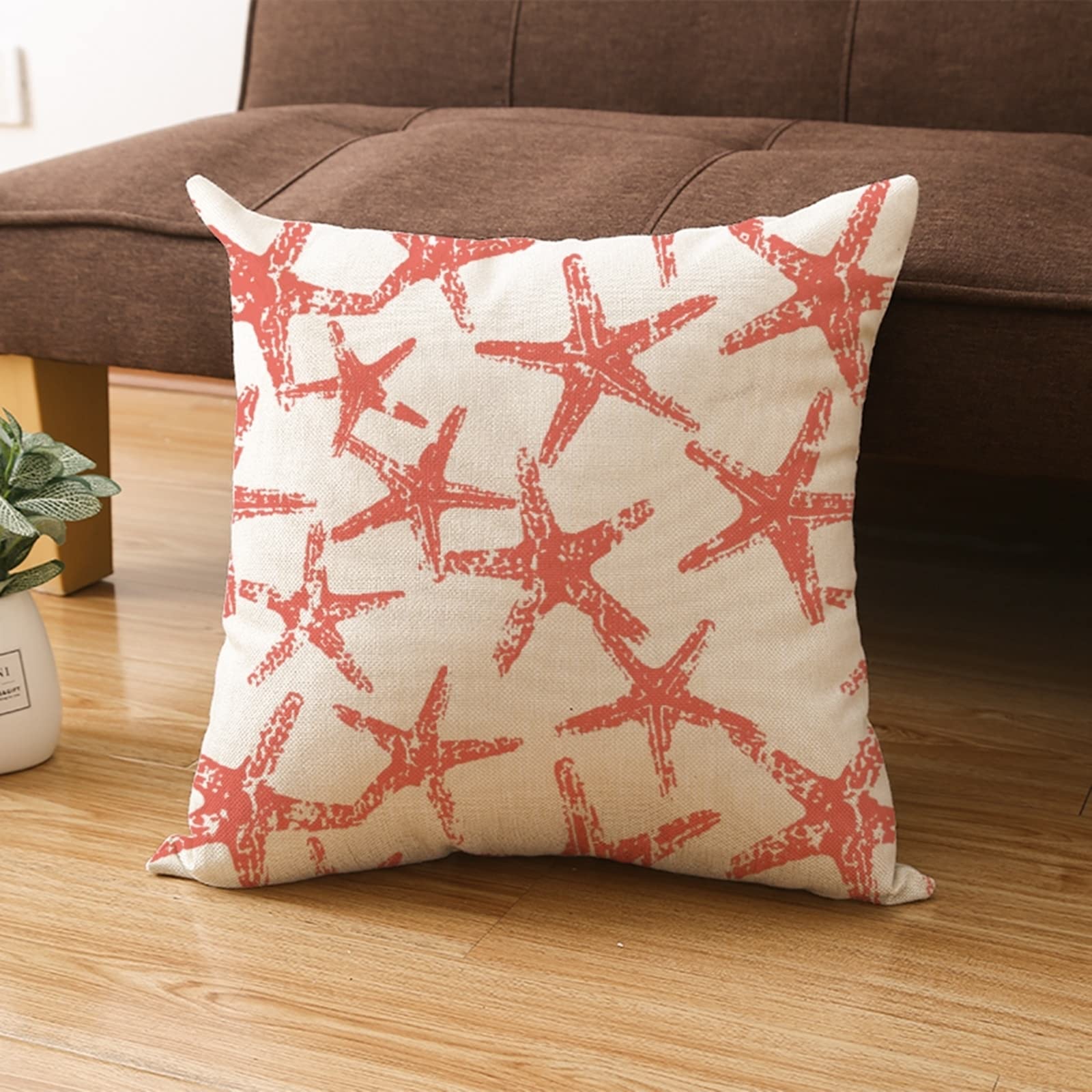 6 fundas de cojín divertidas de 45 x 45 cm, fundas de cojín rectangulares de lino con caracola de coral rojo, hoja de diente de león, para sala de estar, sofá o dormitorio