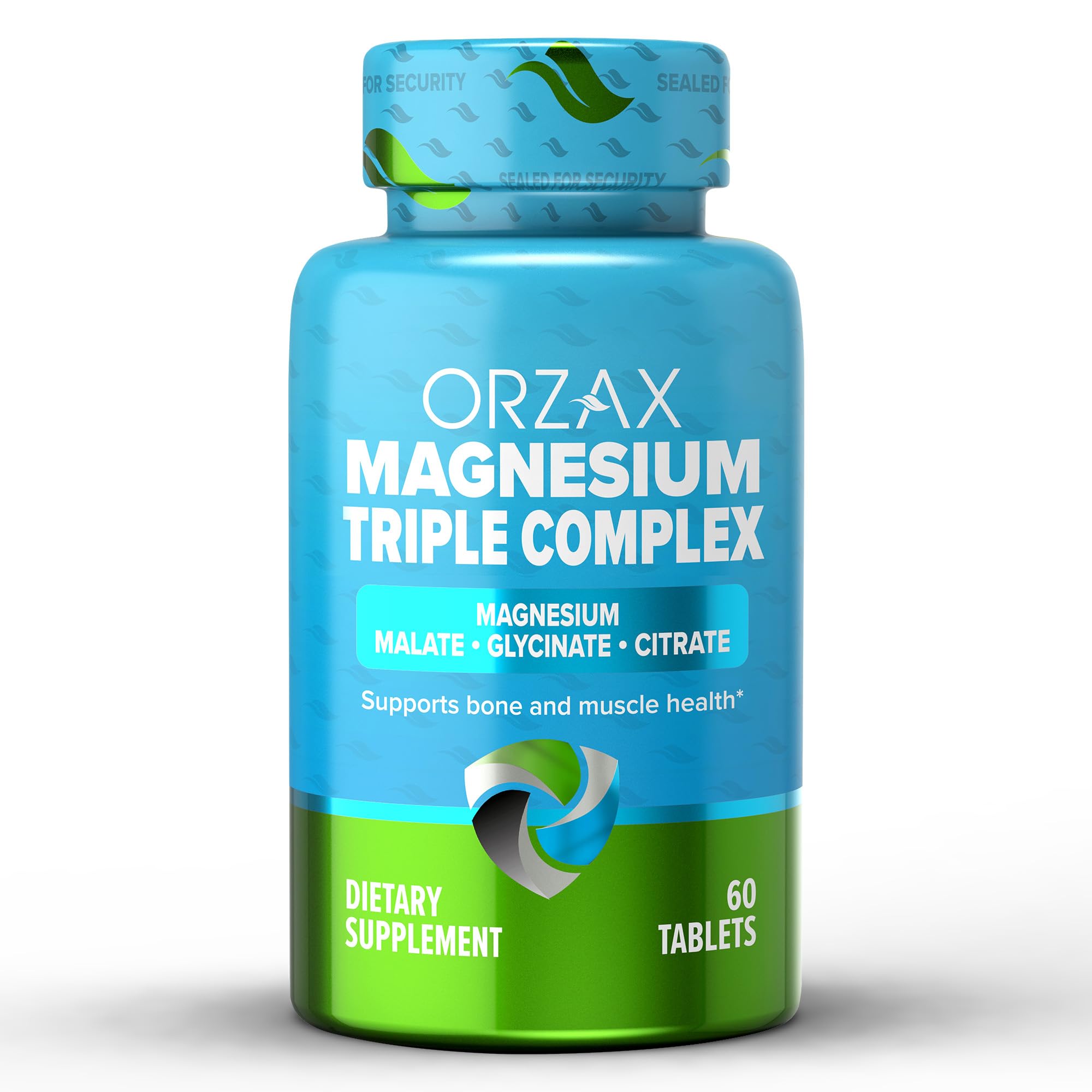 ORZAX Magnesium Glycinate, Citrate, Malate - 200 mg of Triple Complex Magnesium for Muscles & Energy for Women and Men - Gluten & Dairy Free, Halal (60 Tablets)