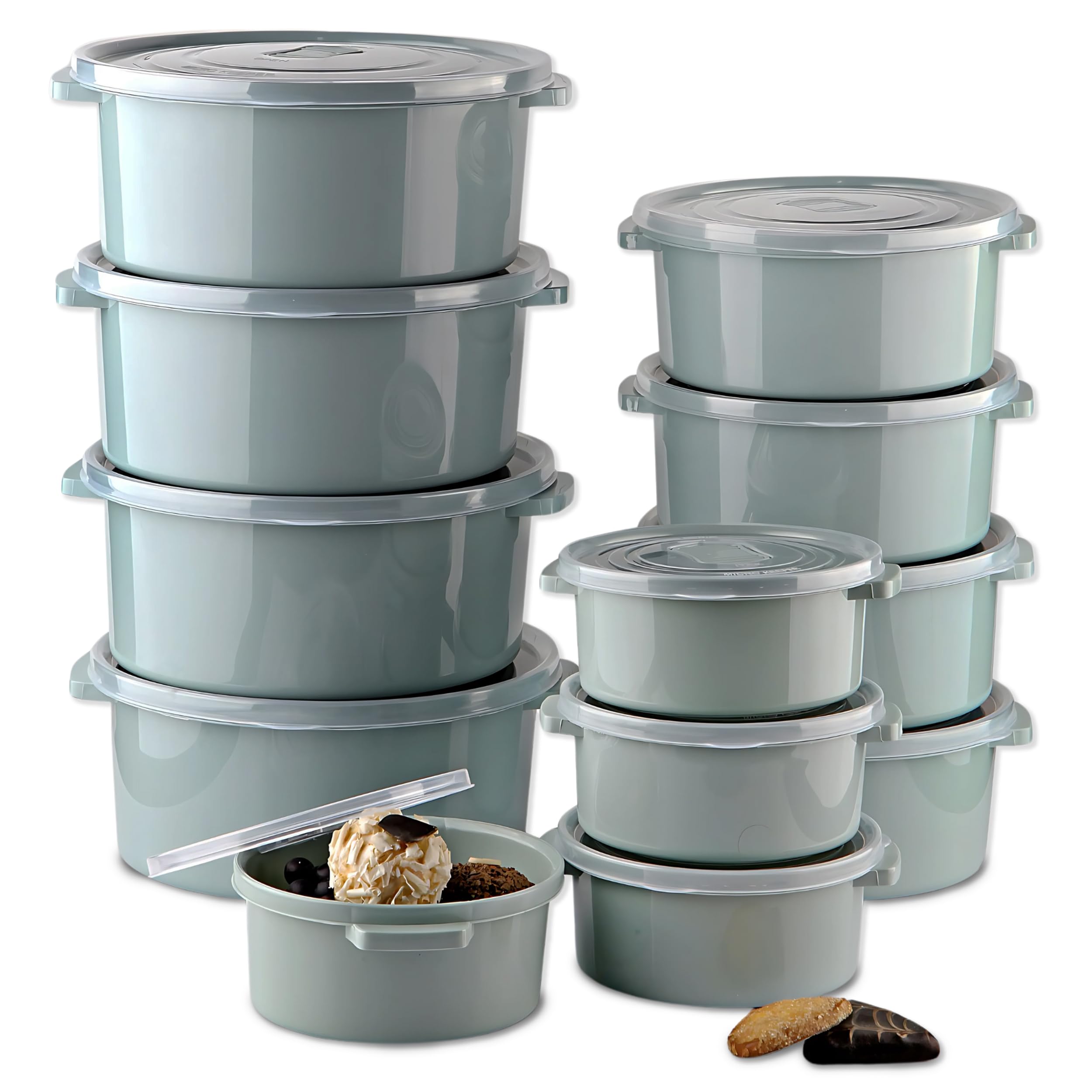 My Happy Home Plastic Food Storage Containers 12 Pcs with Lids, Twist Lock on Lid Ideal for Microwave/Freezer, Leakproof, Stackable, Airtight, Snacks, Takeout, Meal Prep, Light Green