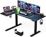Muvai 59" L Shaped Standing Desk with Reversible Board, Rustic Brown | Electric, Adjustable Height, Wire Organizer , Memory Controller, Hook, Cup holder, Stable Frame, Sit Stand Computer Table