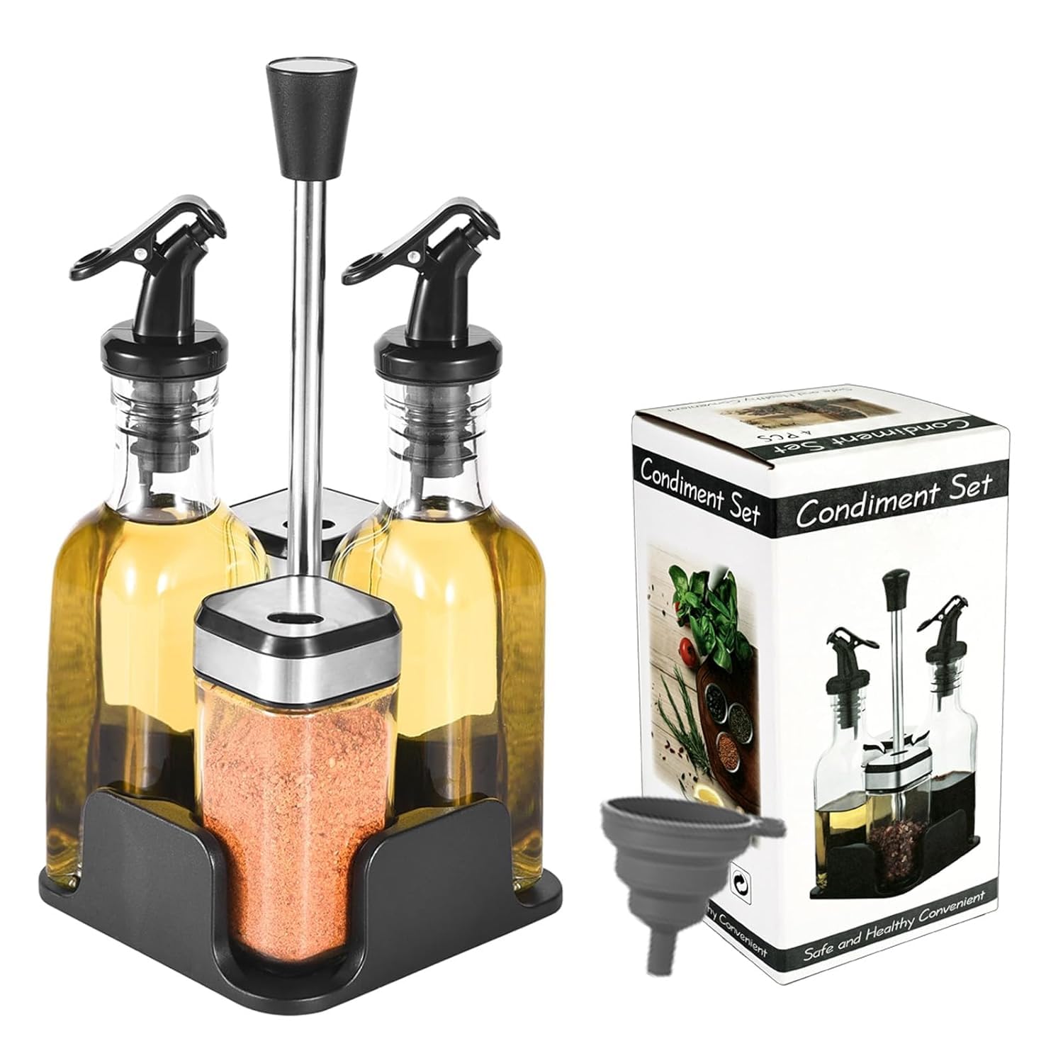 Olio per sale e pepe Set con 2 bottiglie 160 ml e 2 barattoli spezie 120 ml