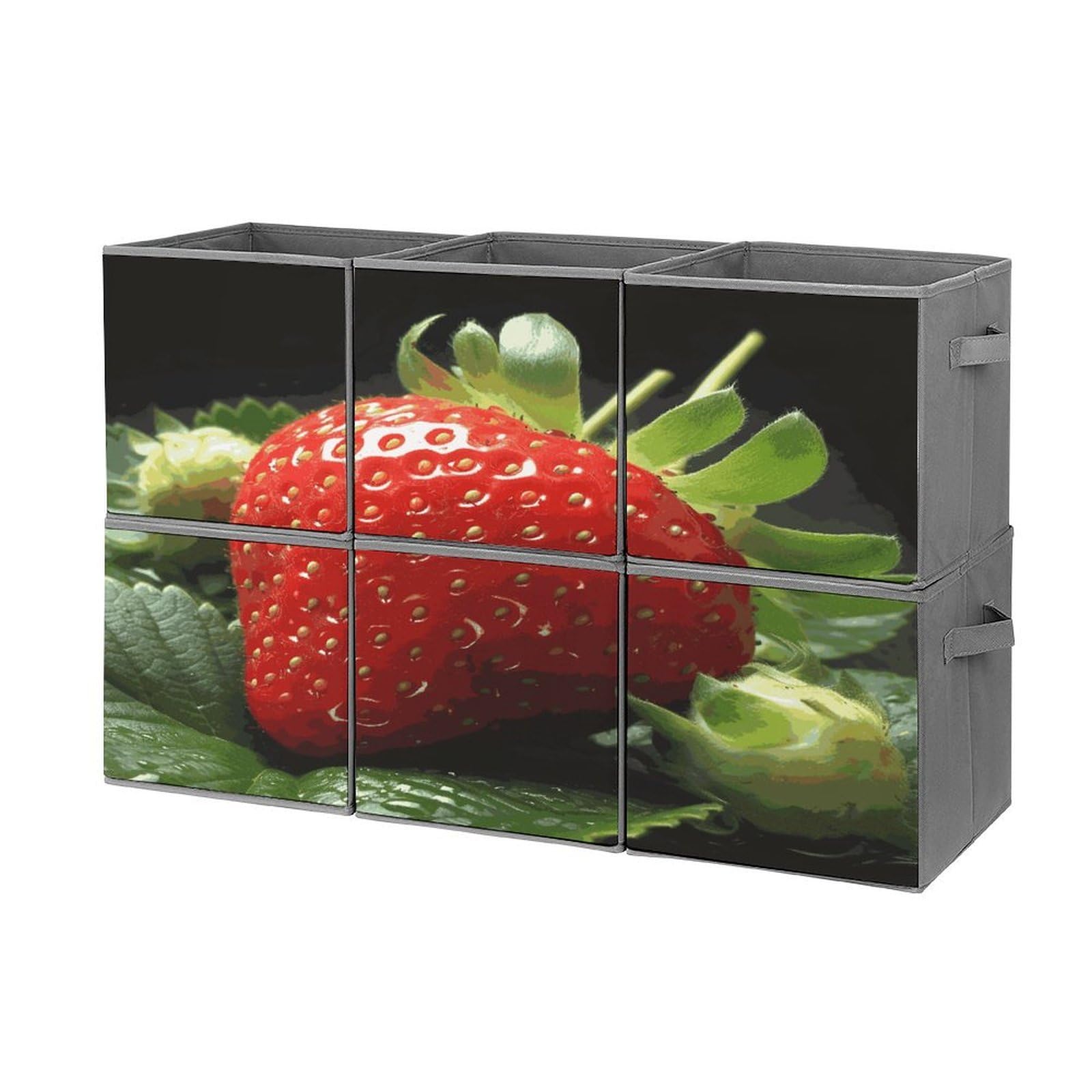 Fekiloot Style Fruit Strawberry Storage Bin For Foldable And Handles,Closet Organizer Of 6-Pack Stackable,Storage Box For Living,Room, Office,Bedroom,Closet