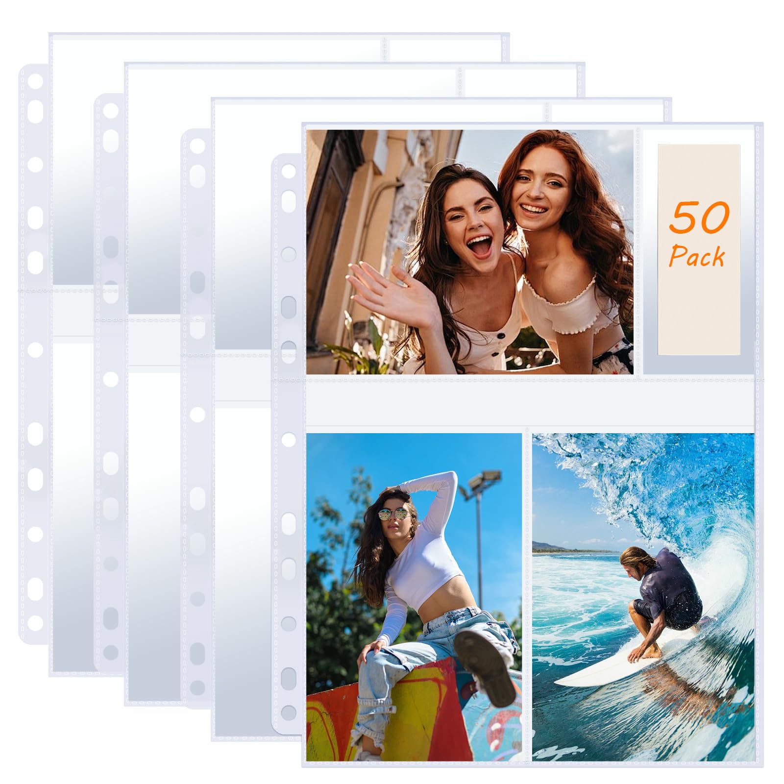50 Pack Photo Sleeves Holds 300 4"x6" Photos, Clear Photo Page Protector for 3 Ring Binder, Double-Sided Photo Album Refill Pages Photo Pockets Photo