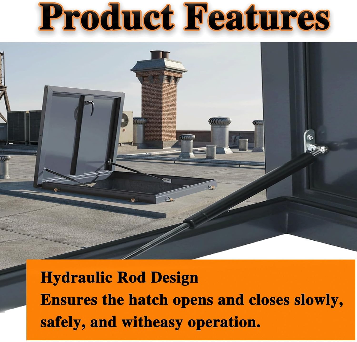 Black Roof Hatch, 30x40in(76x101.5cm) Skylight Roof Caps Window with Gas Shock Strut, Aluminum Frame Galvanized Roof Access Hatch, Roof Security Door, Roof Maintenance Hatch, Commercial Roof Hatch