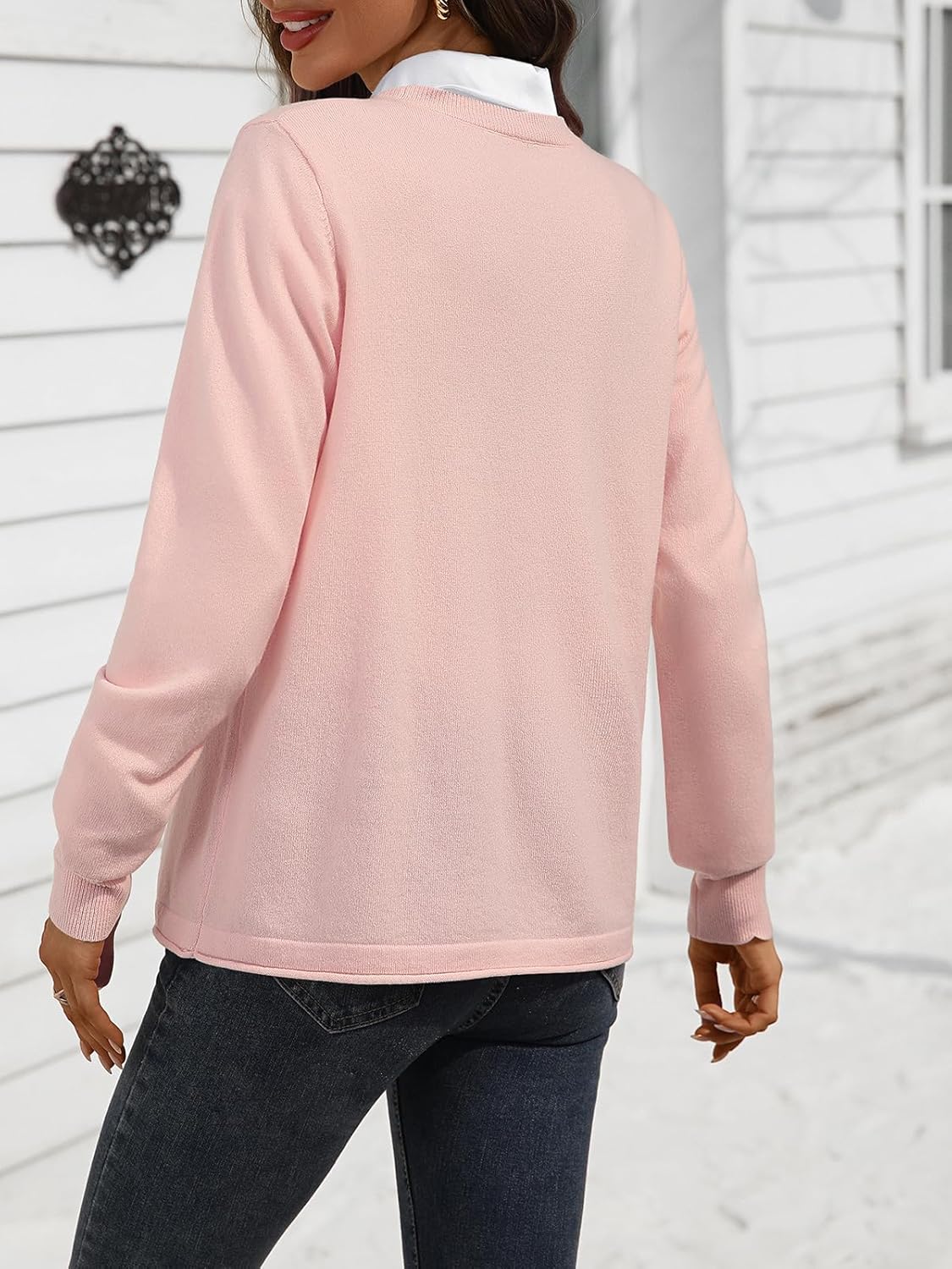 Women's Crew Neck 100% Wool Pullover Sweater Long Sleeve Tops - Image 5