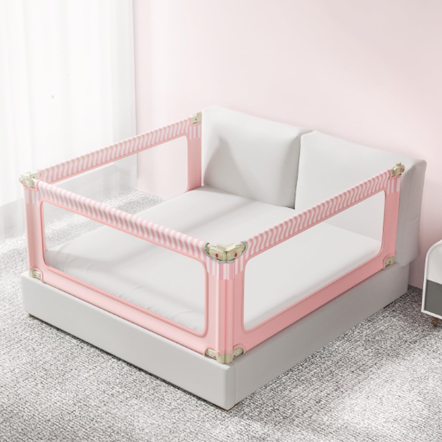 Bed Rail for Toddlers, Lightweight Safety Adjustable Bed Rail, Breathable Mesh Fabric for Baby Bed Rail Guard, Suitable for All Types of Beds-1PC(Pink Strip, 71IN)