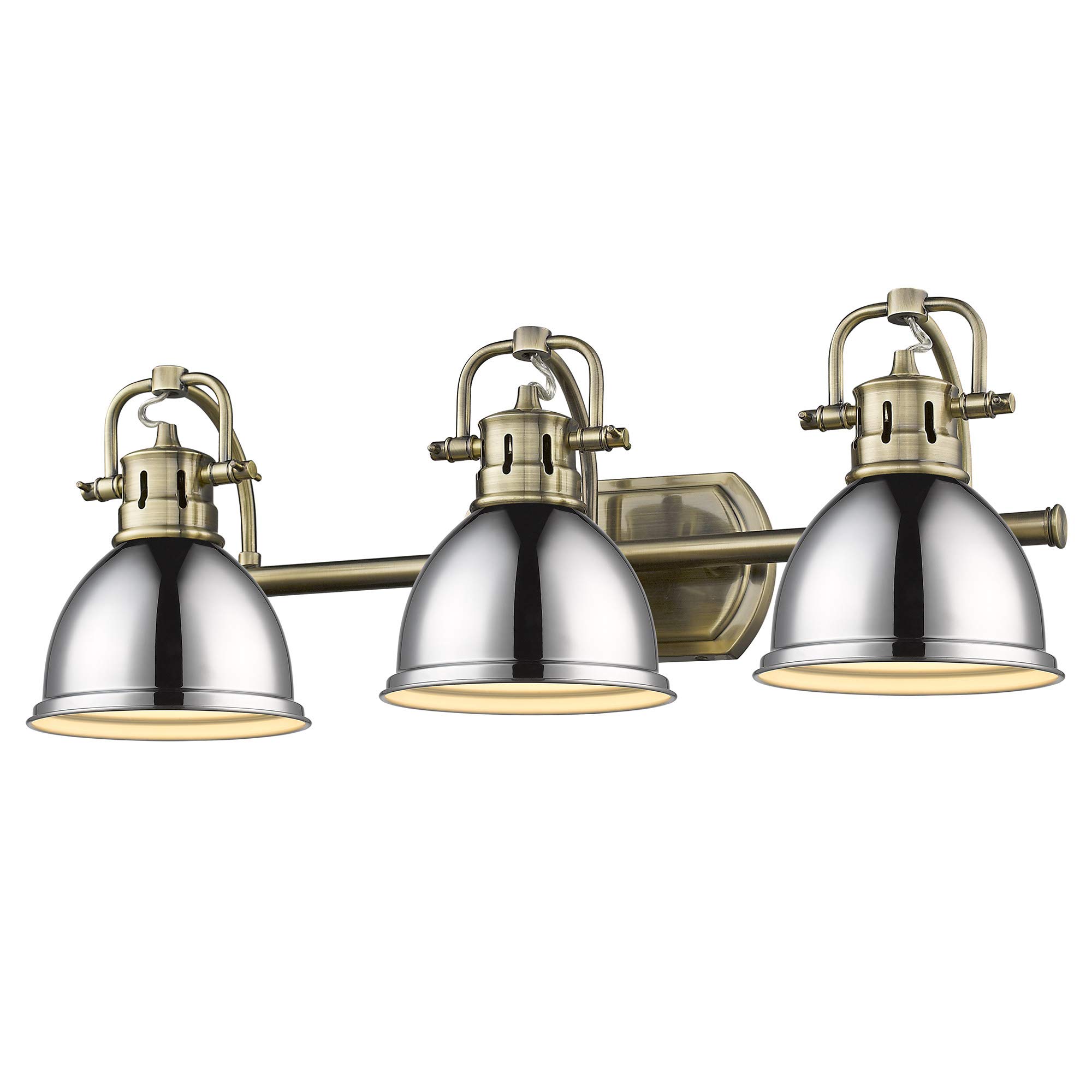 Golden Lighting 3602-BA3 AB-CH Duncan Bath Vanity, Transitional, Aged Brass with Chrome Shades