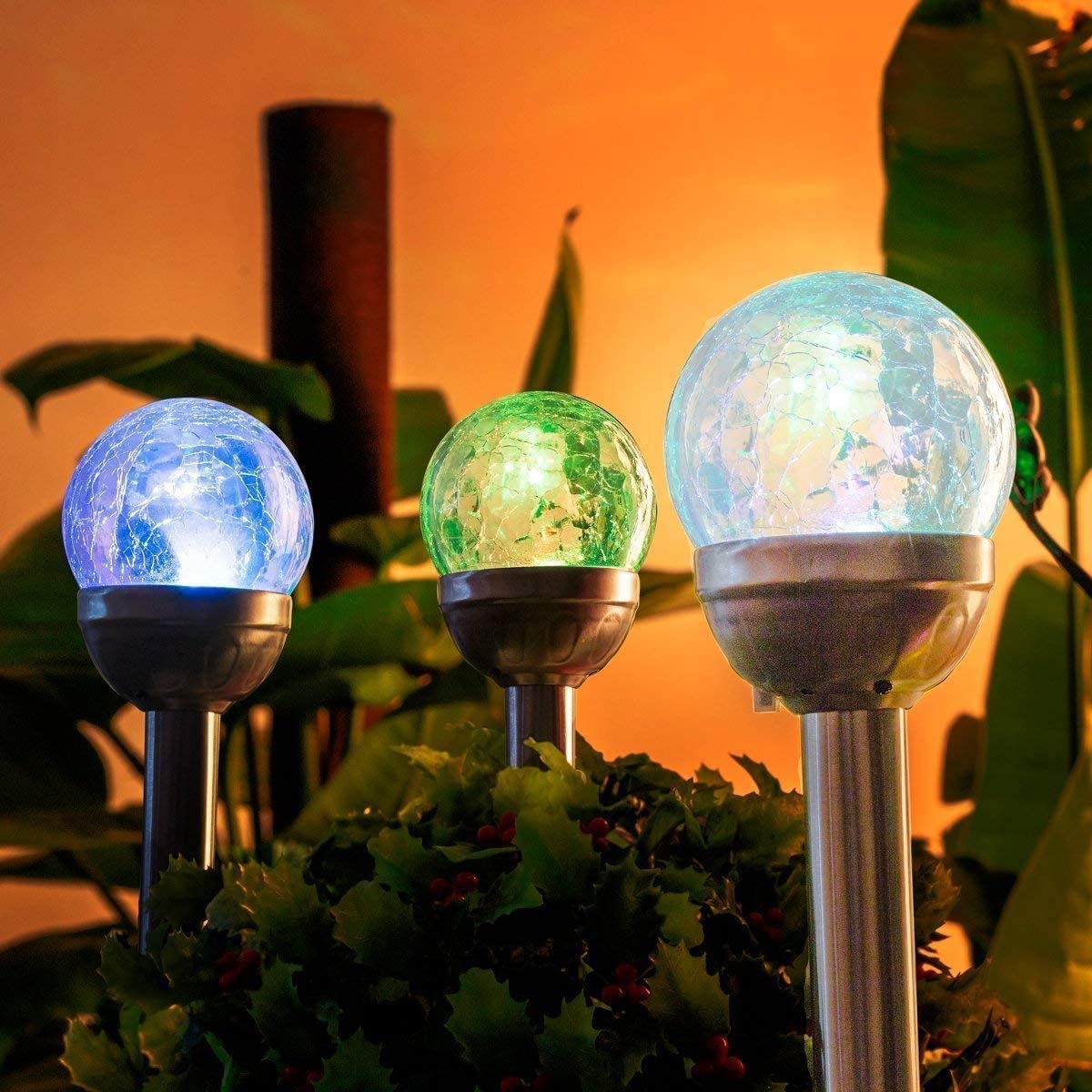 ArabestGarden Solar Lights Decorative, 3 Pack Changing Color Cracked Glass Solar Globe Lights, Outdoor Waterproof Solar Pathway Lights Landscape Lighting for Garden, Balcony, Patio, Party Decoration
