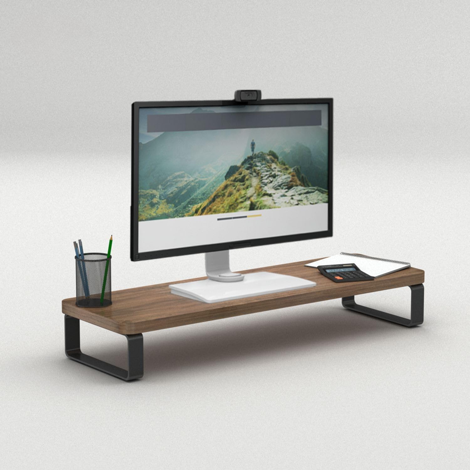 Monitor Stand Riser with Wood Top and Metal Legs for Desk | Ergonomic Design, Desk Organiser, Wood and Metal Build, Space-Saving, Home and Office Use-picture-22
