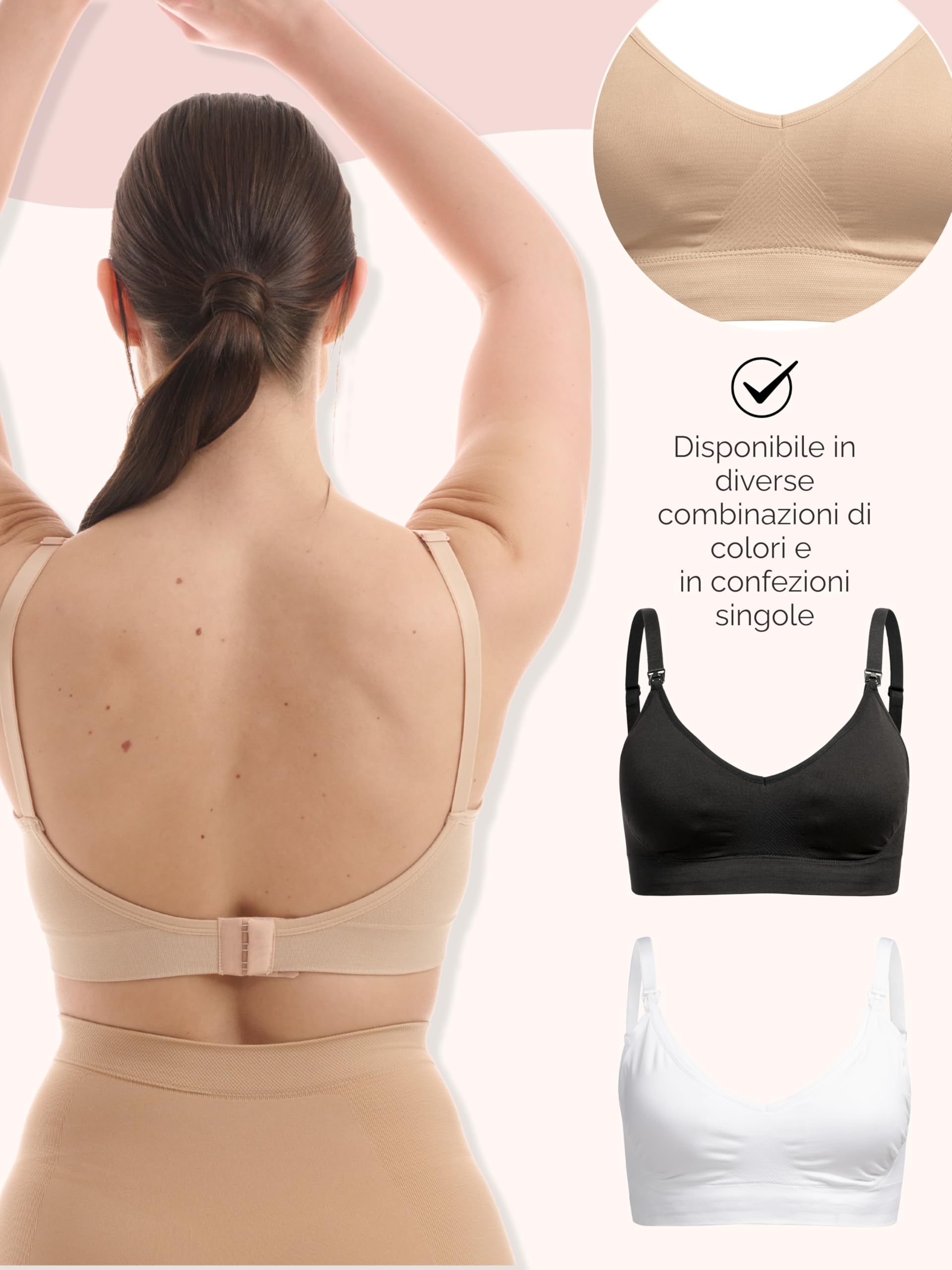 Herzmutter Reggiseno da Allattamento Senza Ferretto - incl. estensore del Reggiseno - Senza Cuciture - Reggiseno da Allattamento Comfort Imbottito - Nero-Bianco-Beige - 5200 2.0