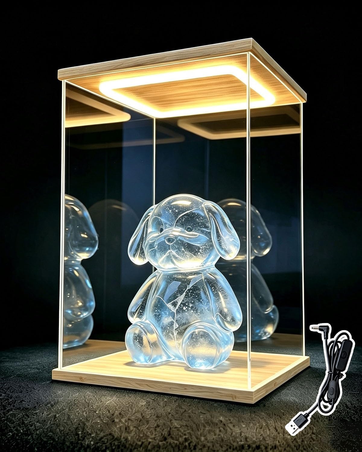 Figures Acrylic Display Case with Door, Light Up Countertop Storage Box