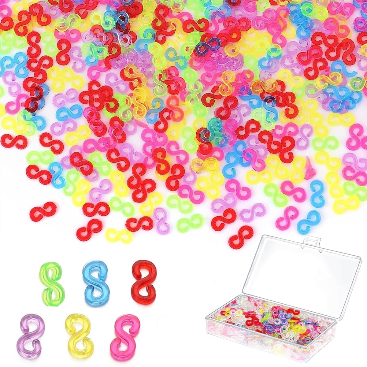 PATPAT® Rubber Bracelet Connector Hooks 500Pcs S Connector Clips Color Plastic Rubber Bracelet Hooks for Loom Band Making,DIY Making,Crafting