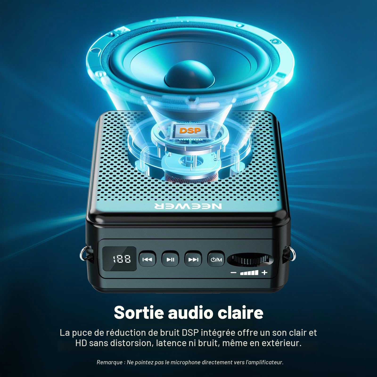 NEEWER VA02 Amplificateur Vocal avec Microphone sans Fil, kit Micro et mégaphone Haut-Parleur Portable Mini USB C Rechargeable Anti-Bruit, 10 Heures, portée de 15 m pour la Salle d'enseignants