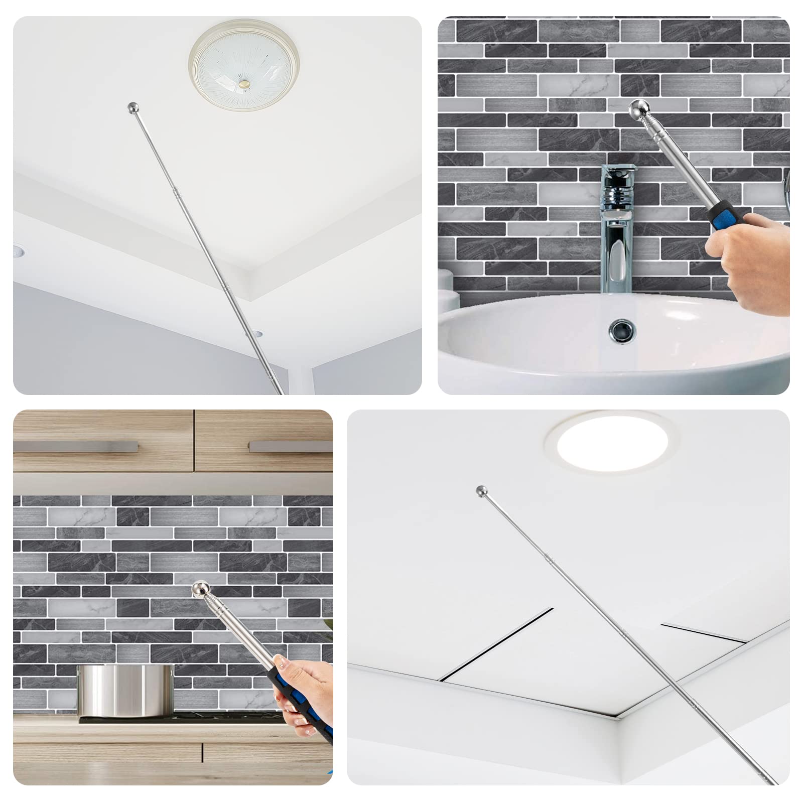 Martello a Tamburo Cavo Martello di Rilevamento Telescopica Regolabile Strumento di Ispezione della Casa per Piastrelle Pavimenti Soffitti Pareti Controllo 115 cm 2 Pezzi (Blu)