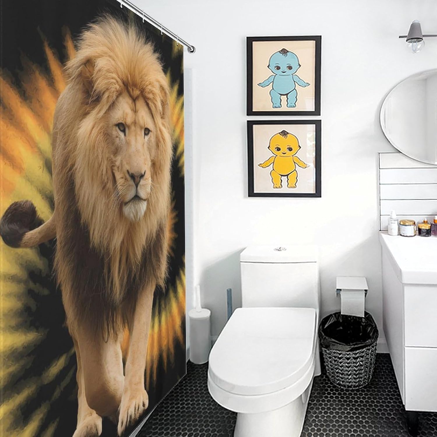 Tie Dye Lion Shower Curtain 46.85x70.87Inch（119x180cm） Polyester Bath Curtain Shower Curtains Printed Decorative
