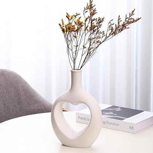 Miniatura 2 de Jarrón de cerámica pequeño en forma de corazón blanco, decoración del día de San Valentín, decoración moderna y bohemia para el hogar, para sala de